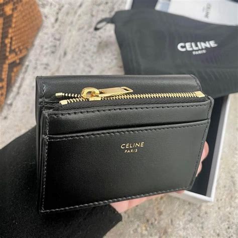 celine triomphe compact wallet with coin|Celine triomphe card holder.